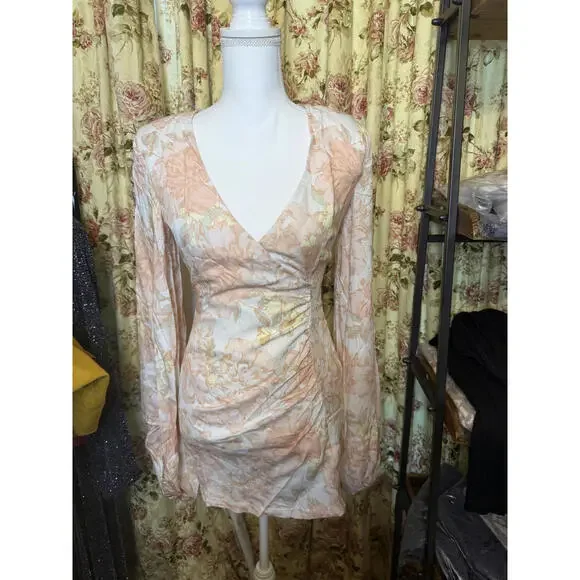 NWT! Rumer Isola Mini Floral Long Sleeve Wrap Dress XS - Picture 2 of 6